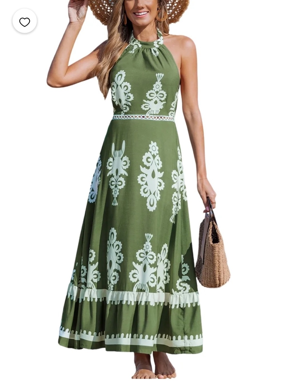 Cupshe Women's Midi Dress Halter Paisley Sleeveless Cutout Waist Long dress